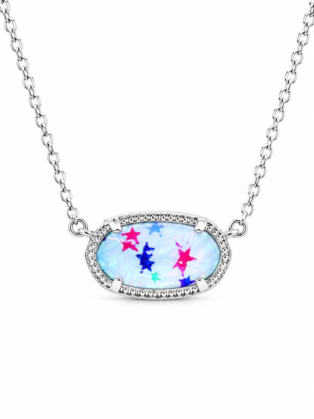 Kendra Scott Elisa Pendant Necklace Silver Red White Blue Star Illusion.